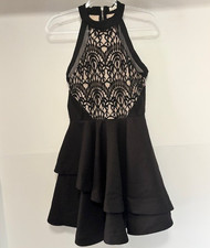 Tea & Cup Los Angeles Women’s L Black Lace Halter Dress Tiered Ruffle Skirt