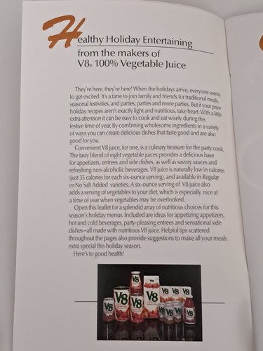 Jarra de jugo de verduras V8 vintage 1990 con menús y recetas saludables de vacaciones - Imagen 18 de 21