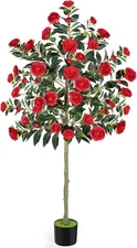 6FT Artificial Camellia Flower Tree,Fake Plant Home Decor for Living Room Garden