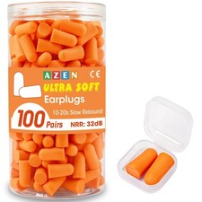 AZEN 100 Pairs Ear Plugs Bulk, NRR 32dB Soft Foam Ear Plugs for Sleeping Noise C