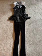 Revolution Dance Costume Child Large One Pieces Black White Tie Sequin Skirt