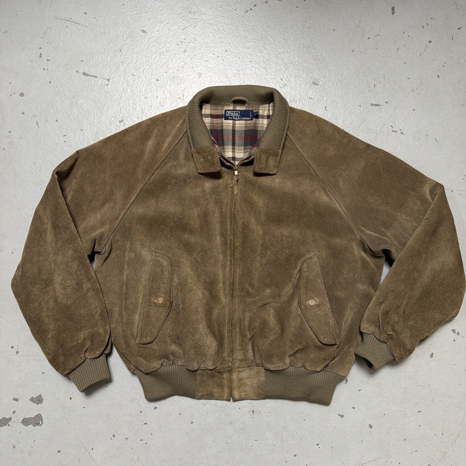 Vintage 1990s Polo Ralph Lauren Suede Bomber Biker Lined Leather Barn Jacket XL
