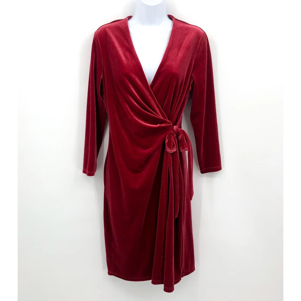 ANNE KLEIN женщин бархата надежном платье маленький Titan красный длинным рукавом с Ярлыками - Изображение 3 из 4
