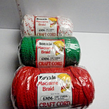 Bonnie Craft Cord 6mm 100 Yards Lot Of 3 New Sealed Macrame Crochet. See Photos