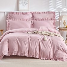 Colorful Ruffle Twin Duvet Cover Set, 2 Pieces Washed Microfiber Bedding