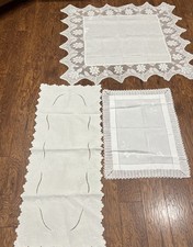 Vintage Lot of 3 White Crochet Lace Table Runners Tablecloth Crafts