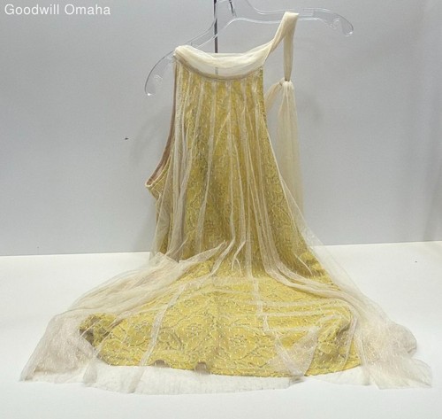 Ryu Women's Size L Yellow Sleeveless Sheer Lace Tie Halter Neck Mini Dress NWT