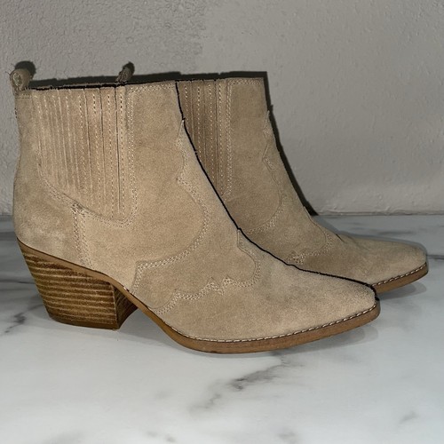 Sam Edelman Women's Winona Western Ankle Boots Suede Tan Block Heel Size 6 - Picture 1 of 10