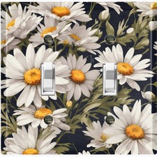 Metal Light Switch Outlet Cover Decorative Wall Plate White Daisy Flowers FWR214