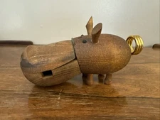 Vintage Zoo Line Teak Carved Hinged Wood Hippo Desk Accessory Organizer Japan