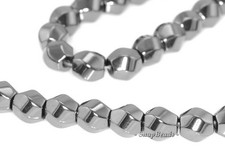 6MM NOIR BLACK HEMATITE GEMSTONE TWISTED ROUND HEXAGON DRUM 6MM LOOSE BEADS 7.5"