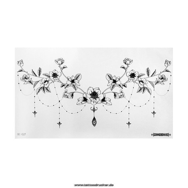 2 X Blumen Underboob Tattoo - Schwarz - Temporary Haut Tattoo - BC027 (2)-image