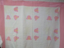 Vintage 1940's Quilt yellow pink Applique Tulips Flowers