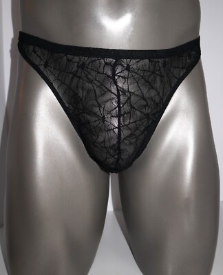 NEW MEN'S BLACK MESH WEB THONG XL