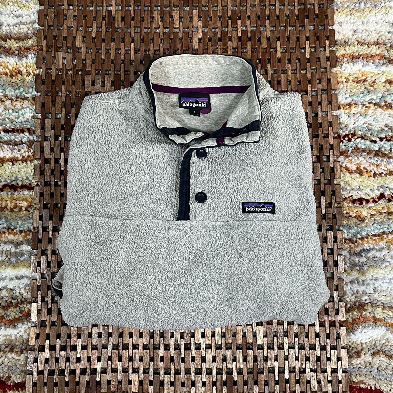 Patagonia Shearling Fleece Jacket Mens L Beige Hiking Walking Pullover