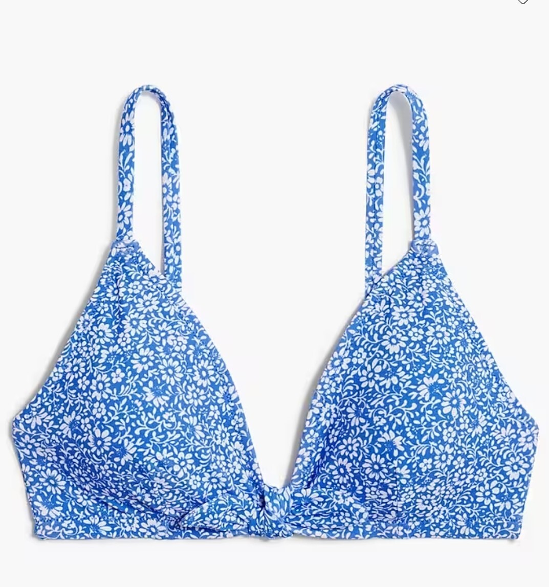 J. Crew Womens Size 3X Center Bow Front Bikini Top Floral Sail Blue White