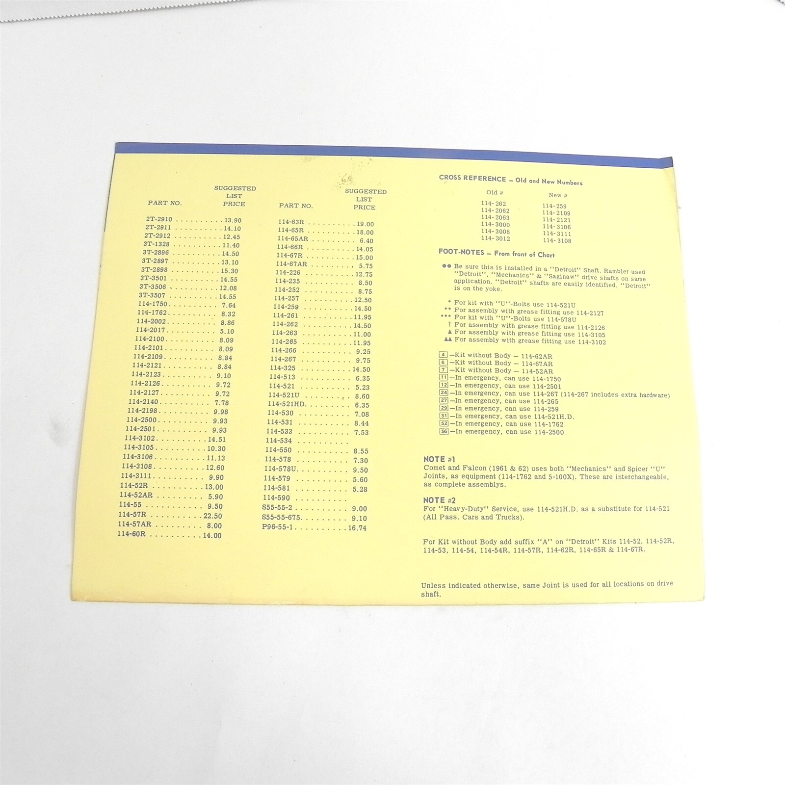 VINTAGE WARNER UNIVERSAL JOINTS UJOINTS CROSS REFERENCE WALL CHART 17X11 eBay