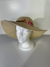 Large Wide Brim Summer Derby Beach Sun Hat with pink Band  Gold Jewel