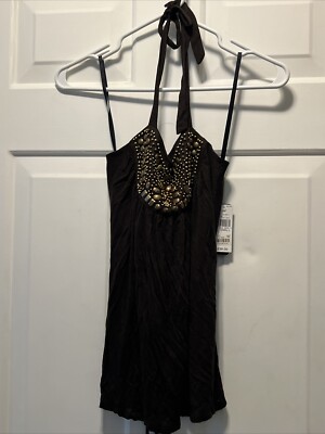 Macy s BCX Y Women Brown Beaded Cut Out Tie-Neck Sleeveless Halter Top X Small