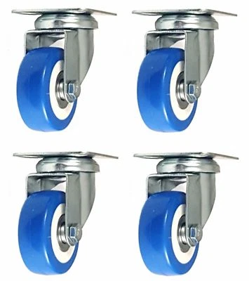 Y&Y DECOR 4 Pack 2 Inch Caster Wheels Swivel Plate On Blue Polyurethane Wheels PU