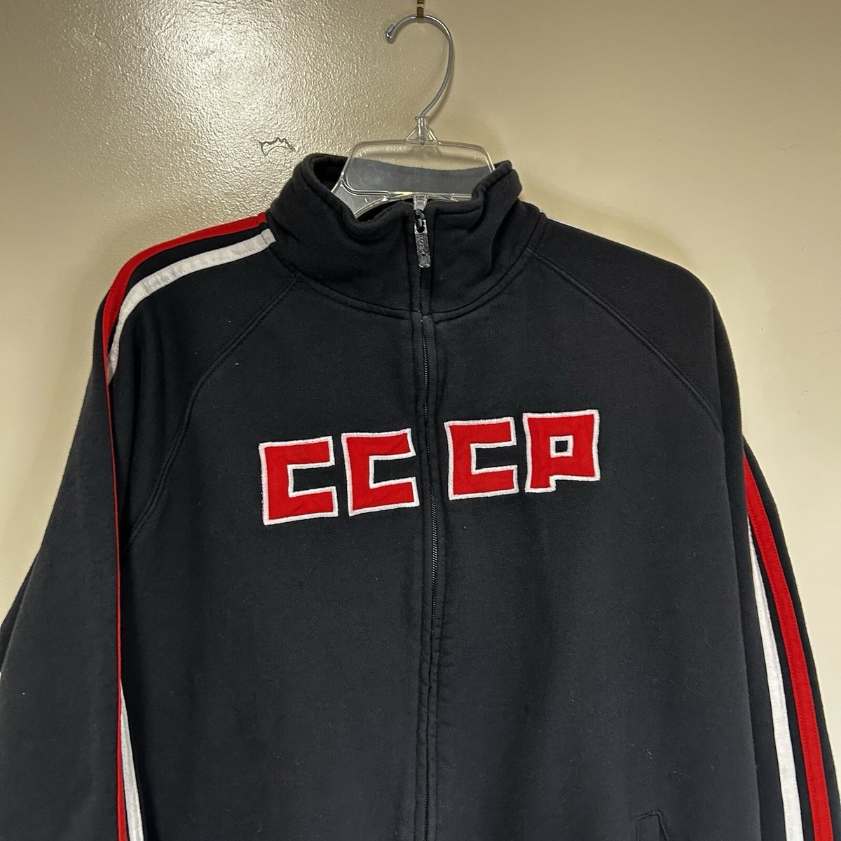 RARE VINTAGE FIVE STAR CCCP USSR BLACK RED MEN'S TRACK JACKET SWEATSHIRT XL