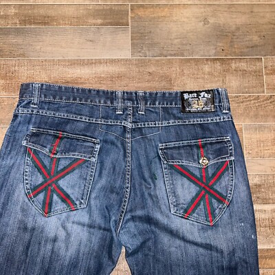 Bare Fox Baggy Jeans Mens 42x33 Blue Loose Skate Embroidered Y2K