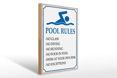 Holzschild Spruch 30x40 cm Pool Rules No glass no diving Deko Schild wooden sign