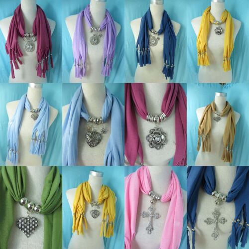 **12pc wholesale  pendant necklace scarves jewelry scarf with charms - Picture 1 of 6