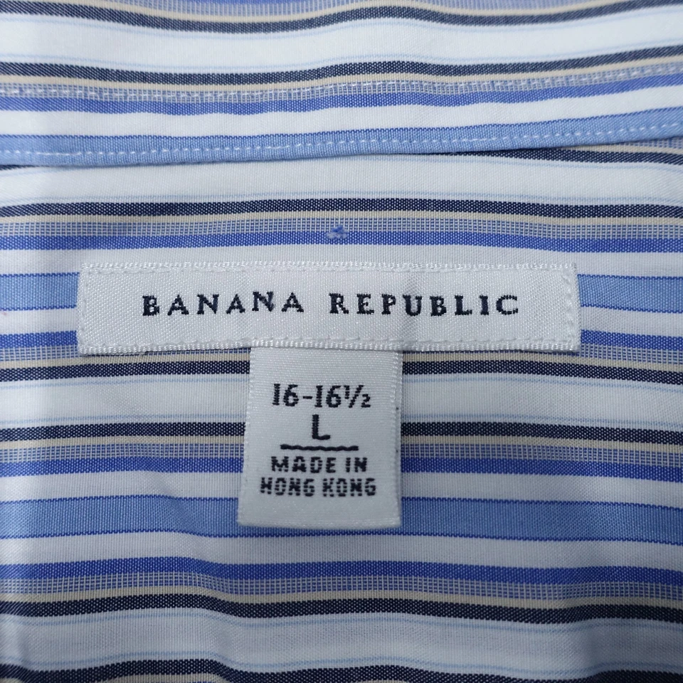 Camisa de Vestir Banana Republic Hombre Grande 16-16.5 Púrpura Blanco Rayas Oxford Formal Foto 4 de 4