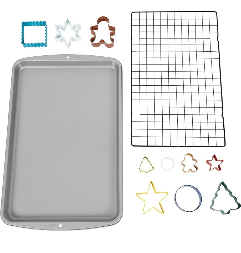 Wilton-Cookie Christmas Baking Gift Set 12 Piece Pan, Cooling Rack Sheet Cutters - Image 2 of 4