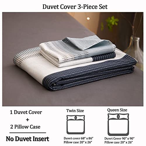  Stripes Geometric Duvet Cover Cotton Aesthetic Full B1# Blue & Grey Striped