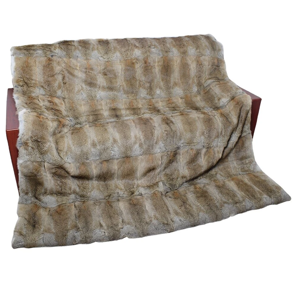 Натуральный натуральный кроличий мех плед мягкое покрывало роскошный цельный мех 4,6 x 5,2 фута - Изображение 2 из 4