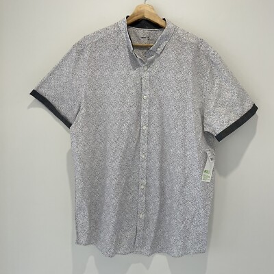 Anko Shirt Mens Size XL Button Up  Platinum  Print Collared Short Sleeve BNWT