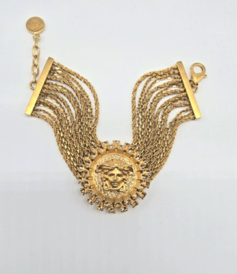 Authentic Versace Medusa Chain Cuff Bracelet Signed Made in Italy 100g Wide Gold