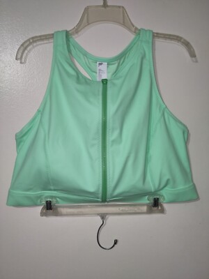 Fabletics Zip-Front Racerback Shaping Swim Top 2X Sugared Lime/Hyper Turf NEW