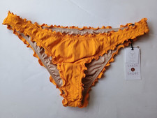 Shade  Shore Women's Ruffle Extra Cheeky Gold Bikini Bottom Blue Size S 4/6 New