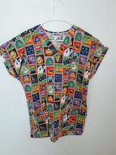 Jasco Medical Scrub Top Halloween Pumpkin Bat 2 Pocket Sz S Witchy Whimsical