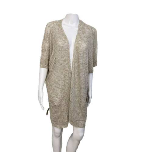 NWT $89 Women’s Loose Knit Short Sleeve Open Cardigan Beige XXL Lightweight