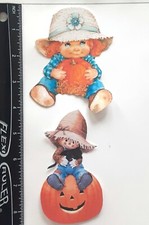 Lot of 2 Fall Halloween Girl Boy Cat Pumpkin SINGLE LAYER Embellishments 503