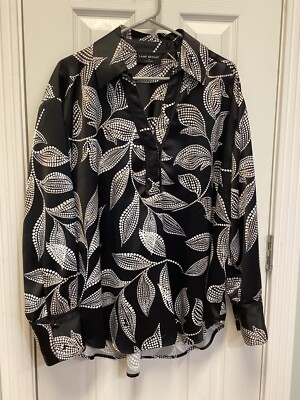 Lane Bryant Plus 20 Blouse Long Sleeve Professional Wear Black White Cream  Top