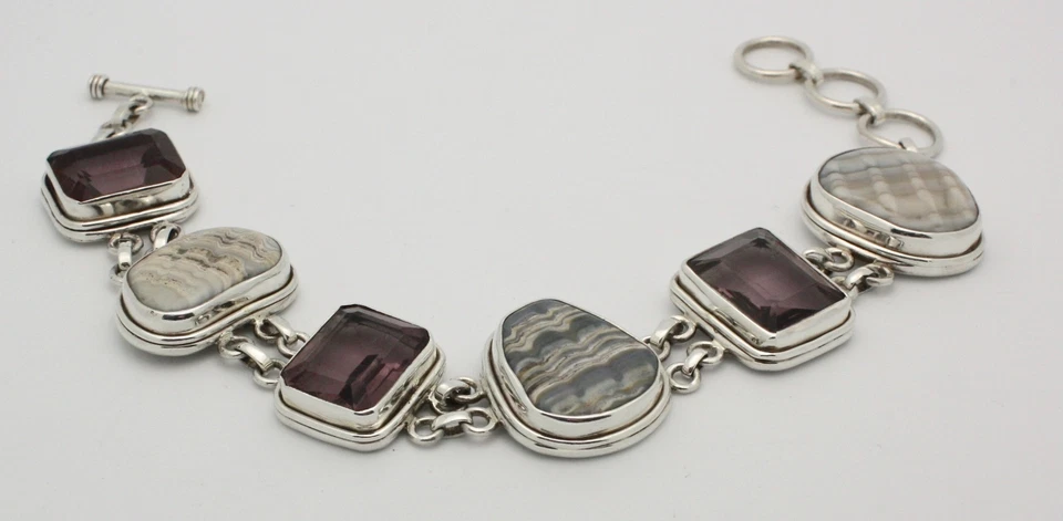 .925 STERLING SILVER GENUINE AMETHYST & SEA SHELL set in BRACELET FREE SHIPPING! - Image 2 of 4