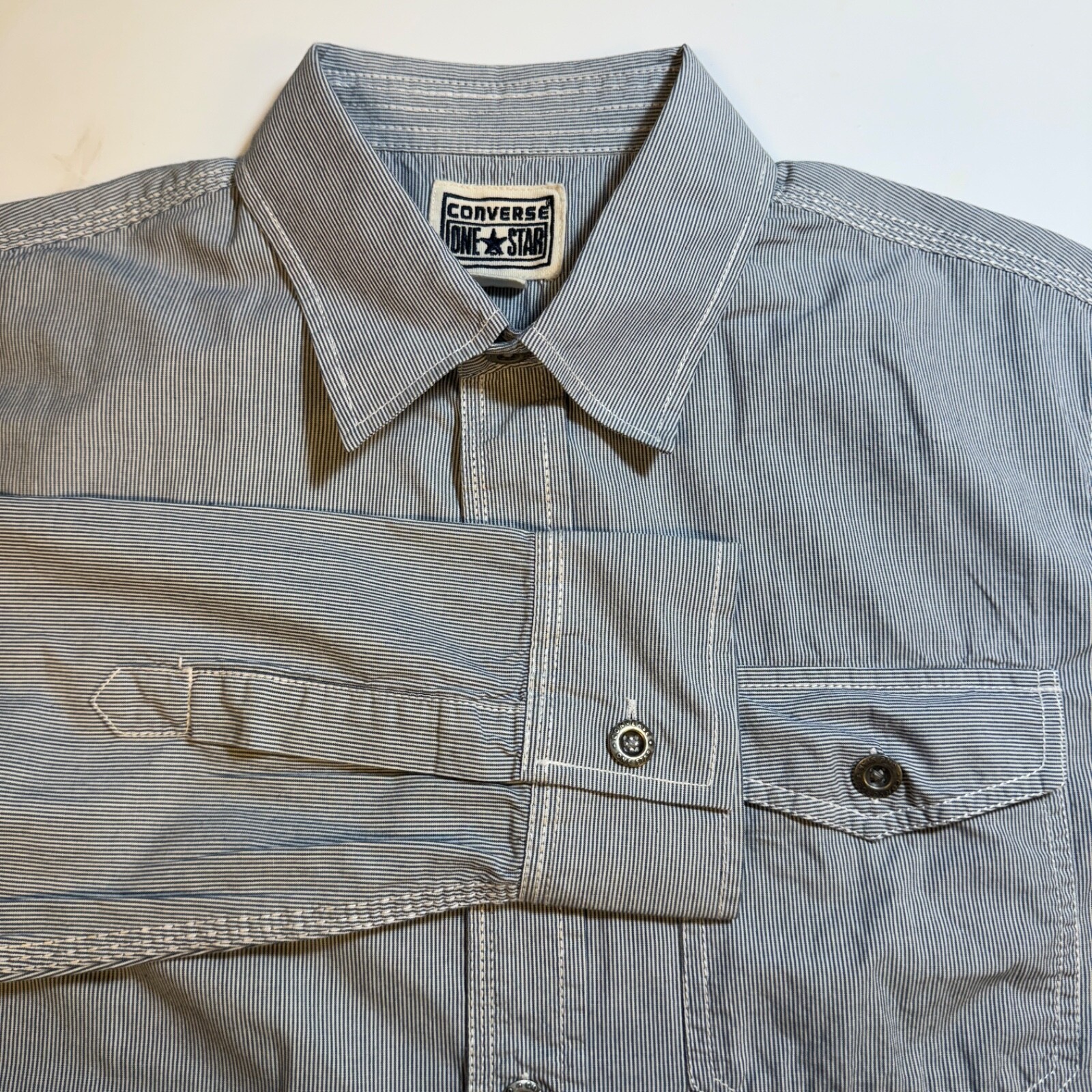 Converse One Star Men's Size M Blue Pinstripe Cotton Long Sleeve Casual Shirt thumbnail 5