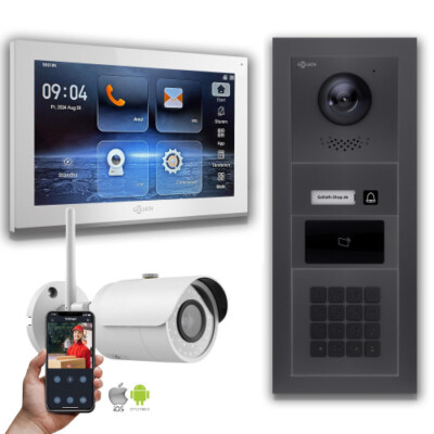 Goliath IP Video Türsprechanlage: 10-Zoll 1 Monitor, RFID, Zahlencode, Anthrazit