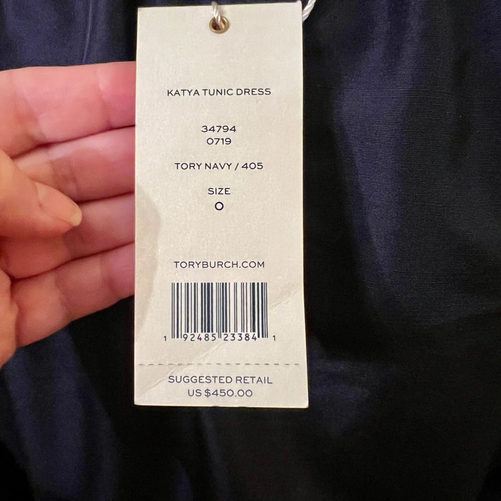 Abito a tunica ricamato stile midi Tory Burch Katya $450 nuovo con etichette verde navy taglia 0