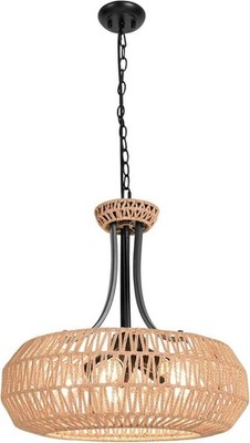 5-Light Boho 19'' Chandelier Large Rattan Pendant Ceiling Light Wicker Shade