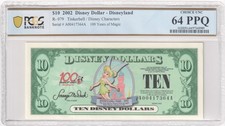 2002 R-079 $10 Disney Dollar Tinkerbell / Disney Characters PCGS Graded 64 PPQ