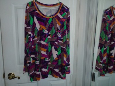 LOGO by Lori Goldstein Rayon Printed Long Sleeve Top-Berry Size XL NEW