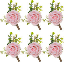 Ivory Rose Boutonniere for Men Wedding Set of 6 Groom Groomsmen Best Man Artific