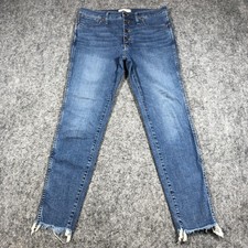 Madewell 10" High Rise Skinny Jeans Womens 30 Blue Button Fly Raw Hem Denim