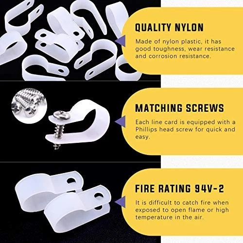 Paquete de 120 clips de cable de plástico de nailon de 5/8 pulgadas tipo R sujetadores de gestión de cables Foto 4 de 4